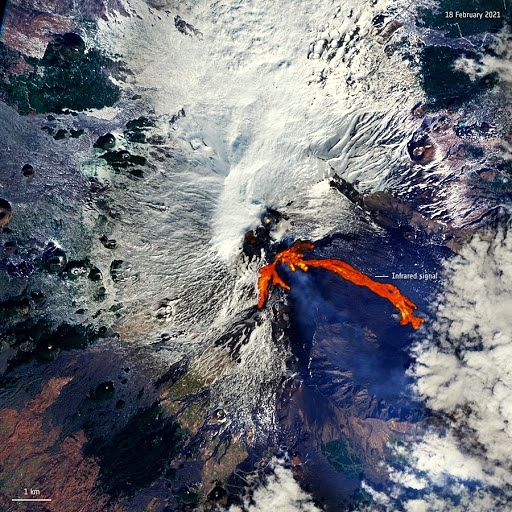 THE LAVA FLOW OF FEBRUARY 18TH, 2021 SEEN FROM SPACE